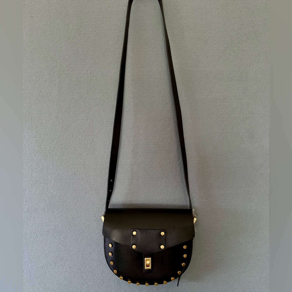 AllSaints Miro Mini Saddle Bag Black Studded Leather NWT + Dust Bag - Picture 4 of 15